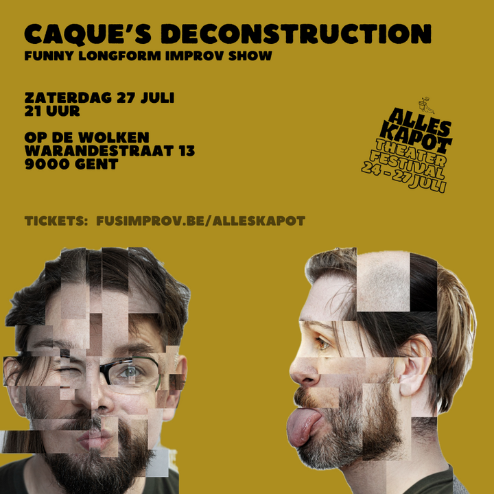 Foto van Caque’s Deconstruction Event, met gefragmenteerde, gedeconstrueerde gezichten.