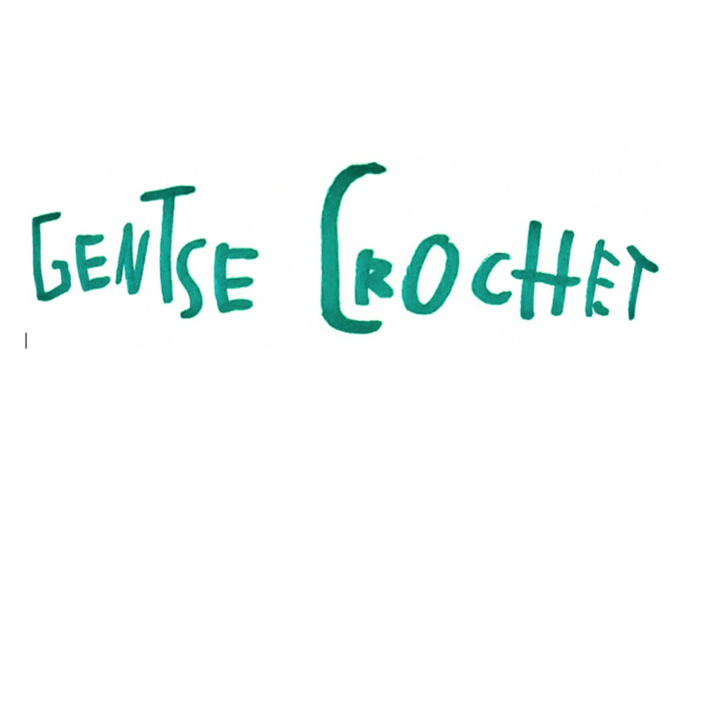 Gentse Crochet uitgeschreven in een spelciale groene font.